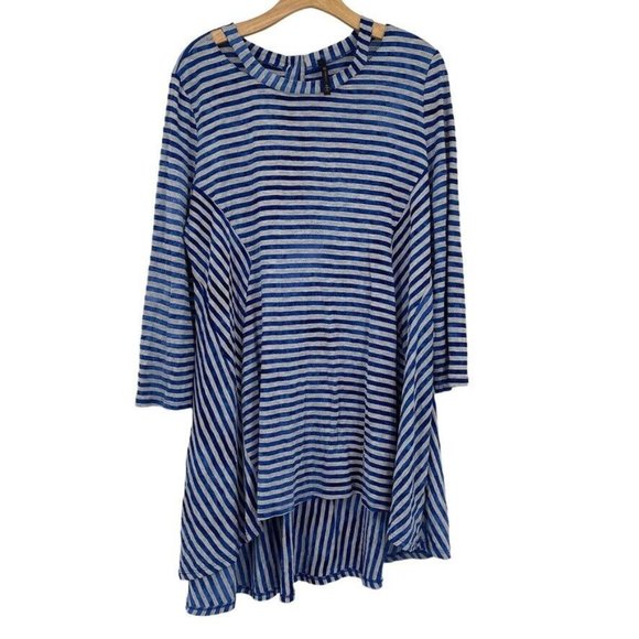 iC connie K women's top shirt tunic blue gray striped knit high low size XL - Picture 1 of 6